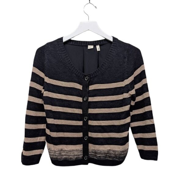 Moth by Anthropologie Women's Buttoned Tan&Black Striped Knit Cardigan Size S - Picture 1 of 5